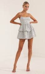 Floral Jacquard Ruffle Dress in Grey