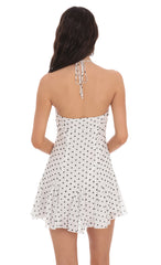 Polka Dot Halter Flare Dress in White