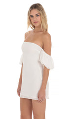 Off Shoulder Puff Sleeve Dress in White