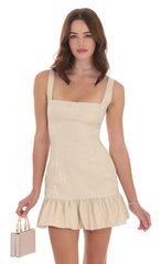Jacquard Bubble Ruffle Dress in Cream