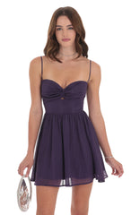 Shimmer Front Twist A-line Dress in Purple