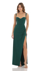 Lace Bust Maxi Dress in Green