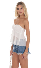 Chiffon Strapless Ruffle Top in White