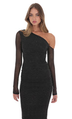 Off Shoulder Rhinestone Maxi Dress in Black