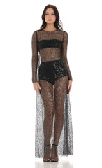Sequin Mesh Dress in Black