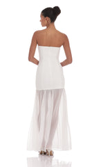 Strapless Chiffon Drop Skirt Maxi Dress in White