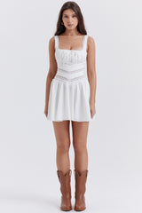 white lace trim mini dress