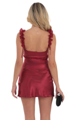 Satin Ruffle Strap Dress in Maroon
