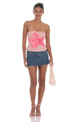 Mesh Floral Ruched Tube Top in Blush Pink