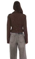 Faux Leather Cropped Moto Jacket in Brown