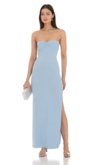 Strapless Bodycon Maxi Dress in Blue