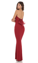 Back Bow Strapless Dress in Red