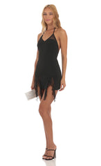 Mesh Fringe Dress in Black