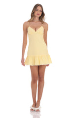 Pinstriped Scallop Ruffle Dress in Yellow