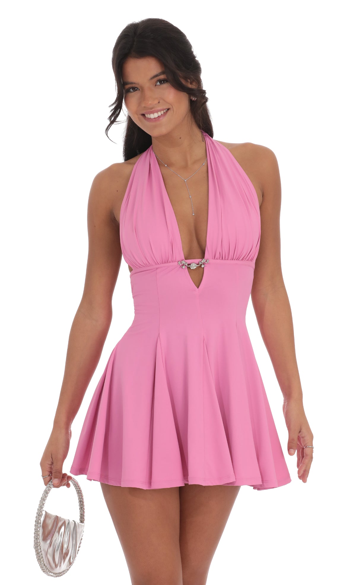 Plunge Rose Clip Dress in Pink