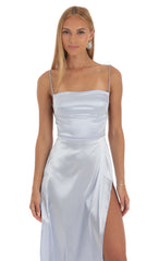 Rhinestone Satin Maxi Dress in Periwinkle