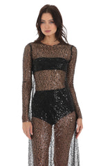 Sequin Mesh Dress in Black