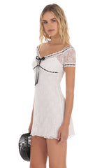 Black Ribbon Lace Dress in White