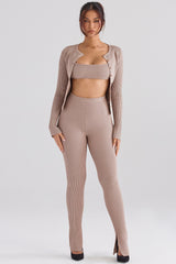 taupe ribbed knit leggings
