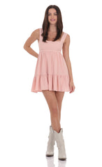 Shimmer Striped Babydoll Dress in Pink