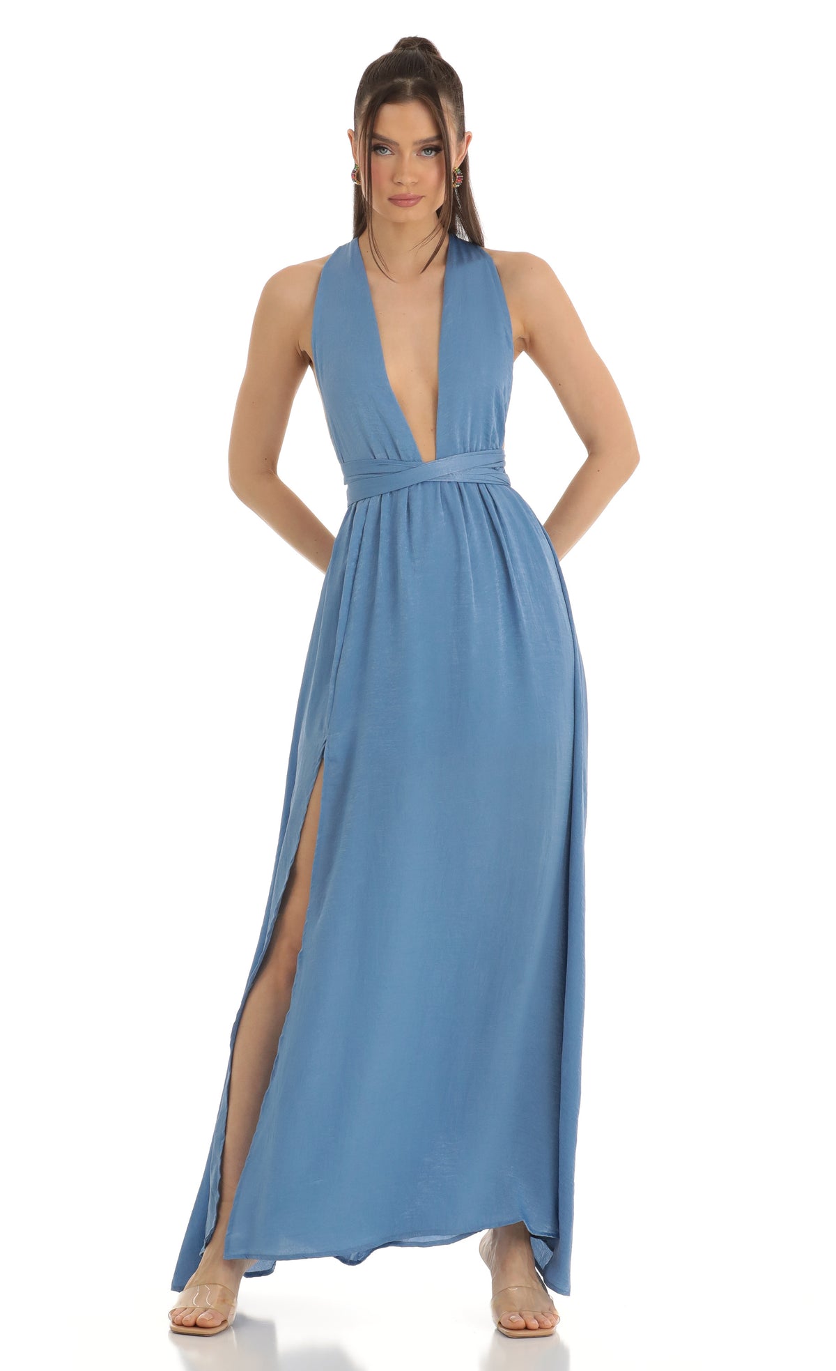 Satin Maxi Dress in Blue