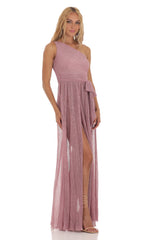 Shimmer One Shoulder Dress in Pink