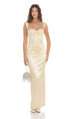 Satin Maxi Dress in Cream