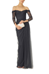 Off The Shoulder Draped Tulle Gown