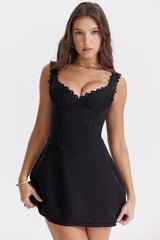 black pin tuck mini dress