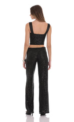 Sequin Satin Strap Two Piece Set in Black