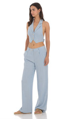 Wide Leg Linen Pants in Blue