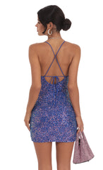 Sequin Ruched Overlay Dress in Blue
