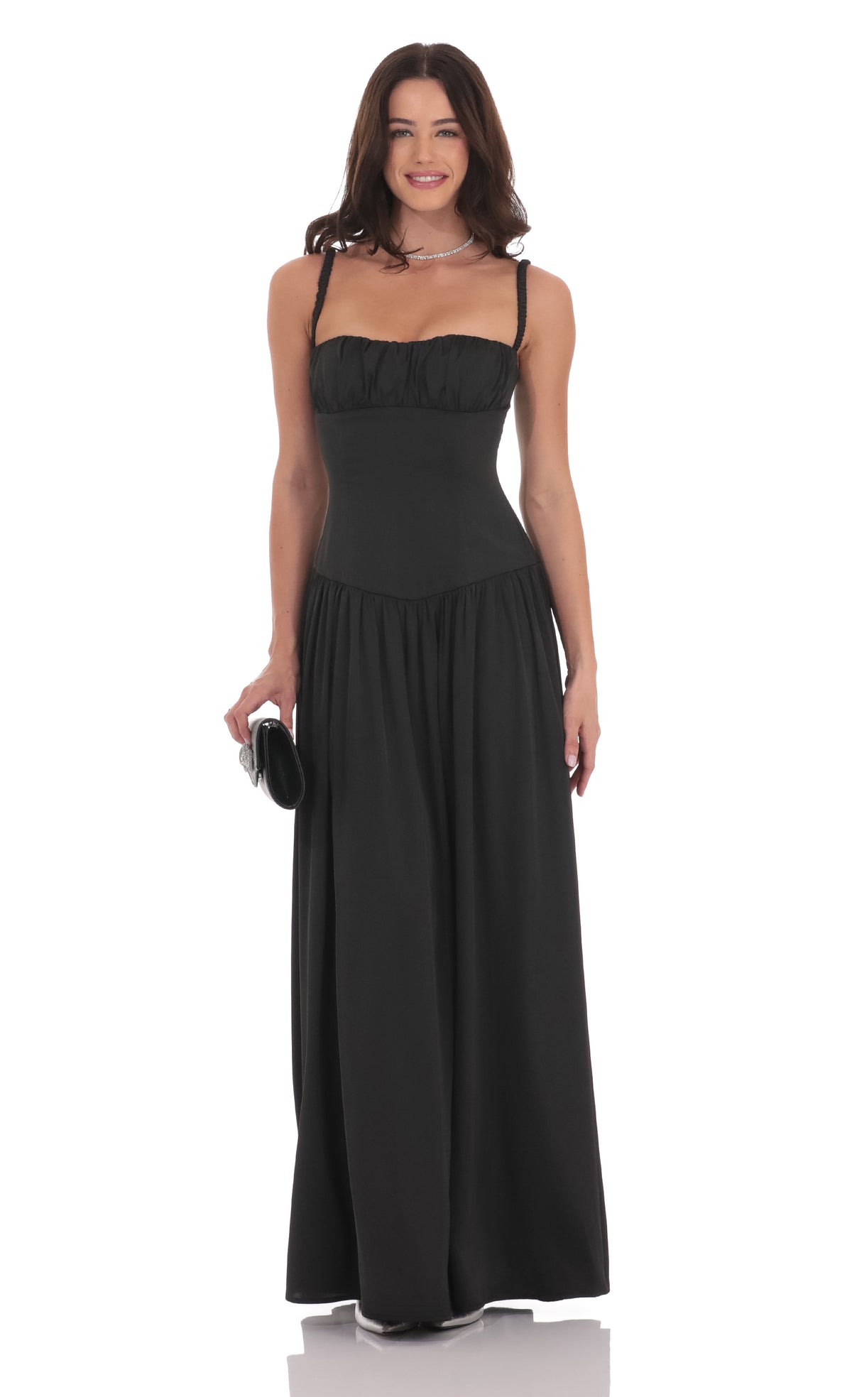Ruched Bust Maxi Dress in Black