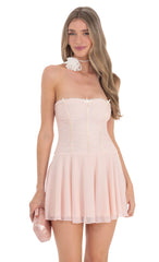 Mesh Ruched A-Lined Dress in Pink