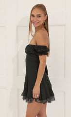 Metallic Ruffle Dress in Black