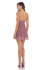Shimmer Ruffle Strapless Dress in Mauve