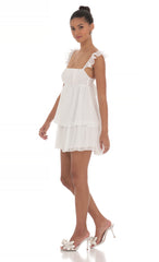 Dotted Ruffle Dress in White