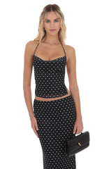 Polka Dot Cowl Neck Two Piece Set in Black