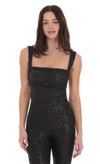 Sequin Back Tie Jumpsuit in Black