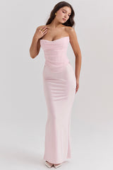 ballerina pink satin maxi skirt