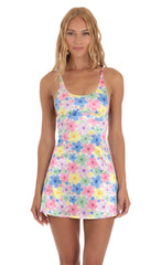 Multi Floral A-line Dress in White