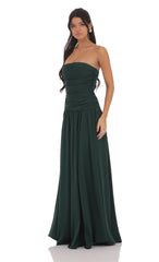 Strapless Drop Waist Maxi Dress in Green