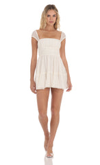 Chiffon Eyelet Cap Sleeve Dress in Cream