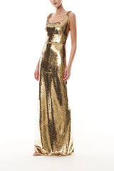Gold Sequin Scoop Neck Gown