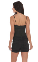 Mesh Corset Rhinestone Dress in Black