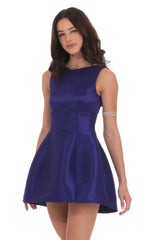 High Neck Open Back Flare Dress in Purple