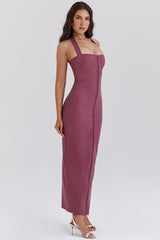 mulberry twill halter maxi dress