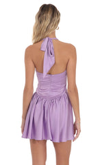 Satin Halter A-line Dress in Lilac