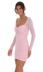 Rhinestone Long Sleeve Bodycon Dress in Pink