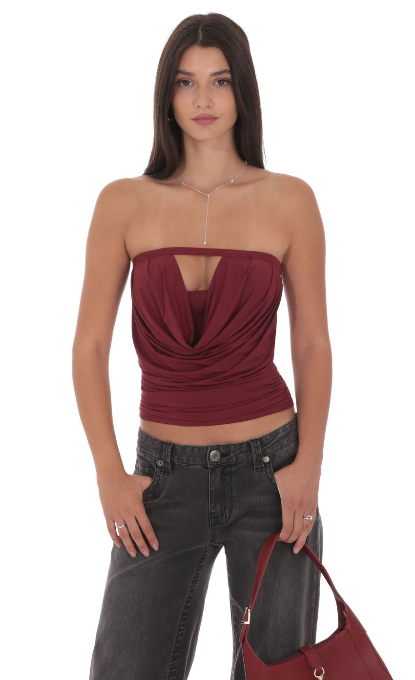 Draped Cutout Top in Maroon